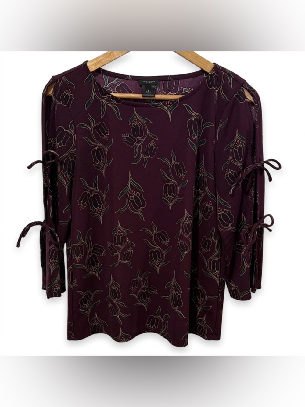 Ann Taylor Factory Women’s Floral Blouse with Tie Sleeves Size Small